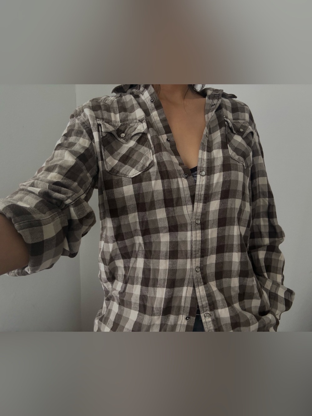 Diesel Brown and White Plaid Button-Down Shirt